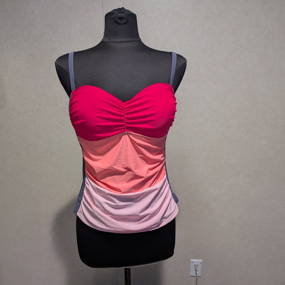 Pink and Coral Ruched Tank Top